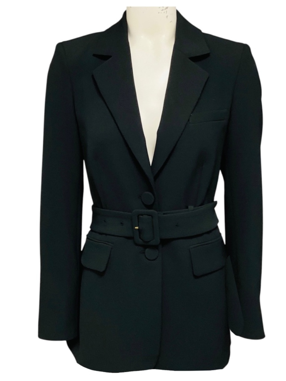 VERONICA BEARD BLACK TWO BUTTON CREPE BLAZER WITH BELT